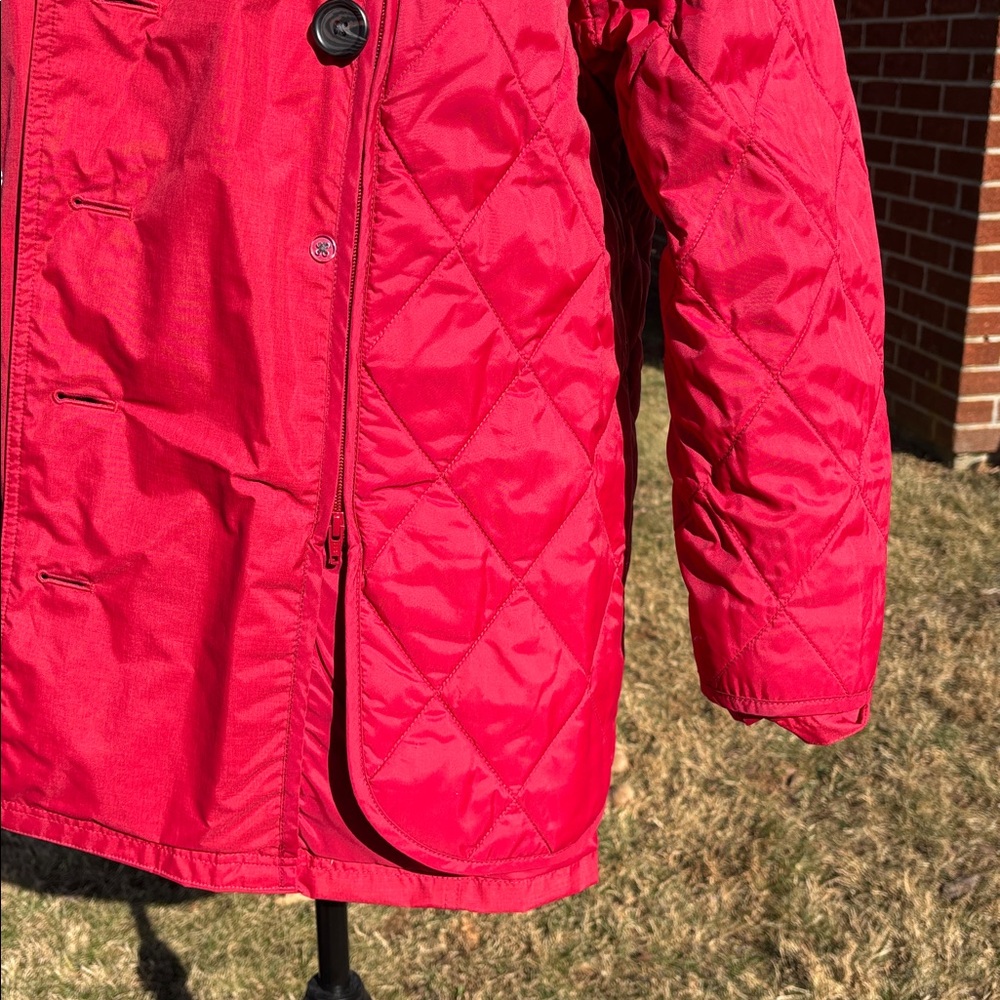 LL Bean Double Breasted Red Trench/w Rain Liner Coat Women’s Size Large Petite - Picture 11 of 14